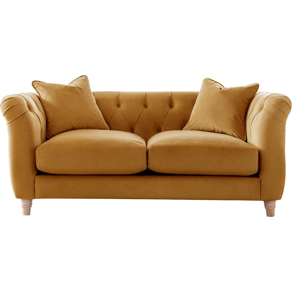 Elsie Chesterfield 2 Seater Ochre Plush Velvet Sofa Image 2