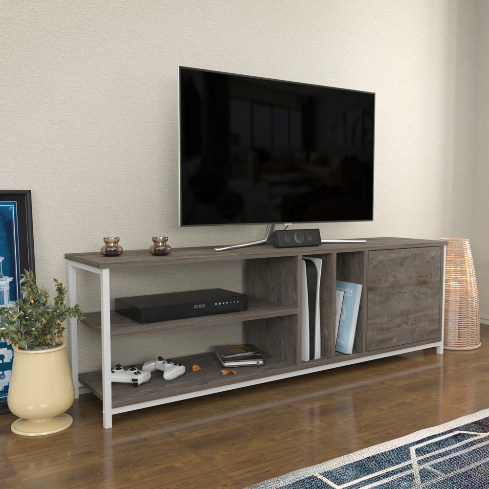 Decorotika Oneida Single Door 4 Shelf White Wenge TV Stand for 72 inch TV Image 6