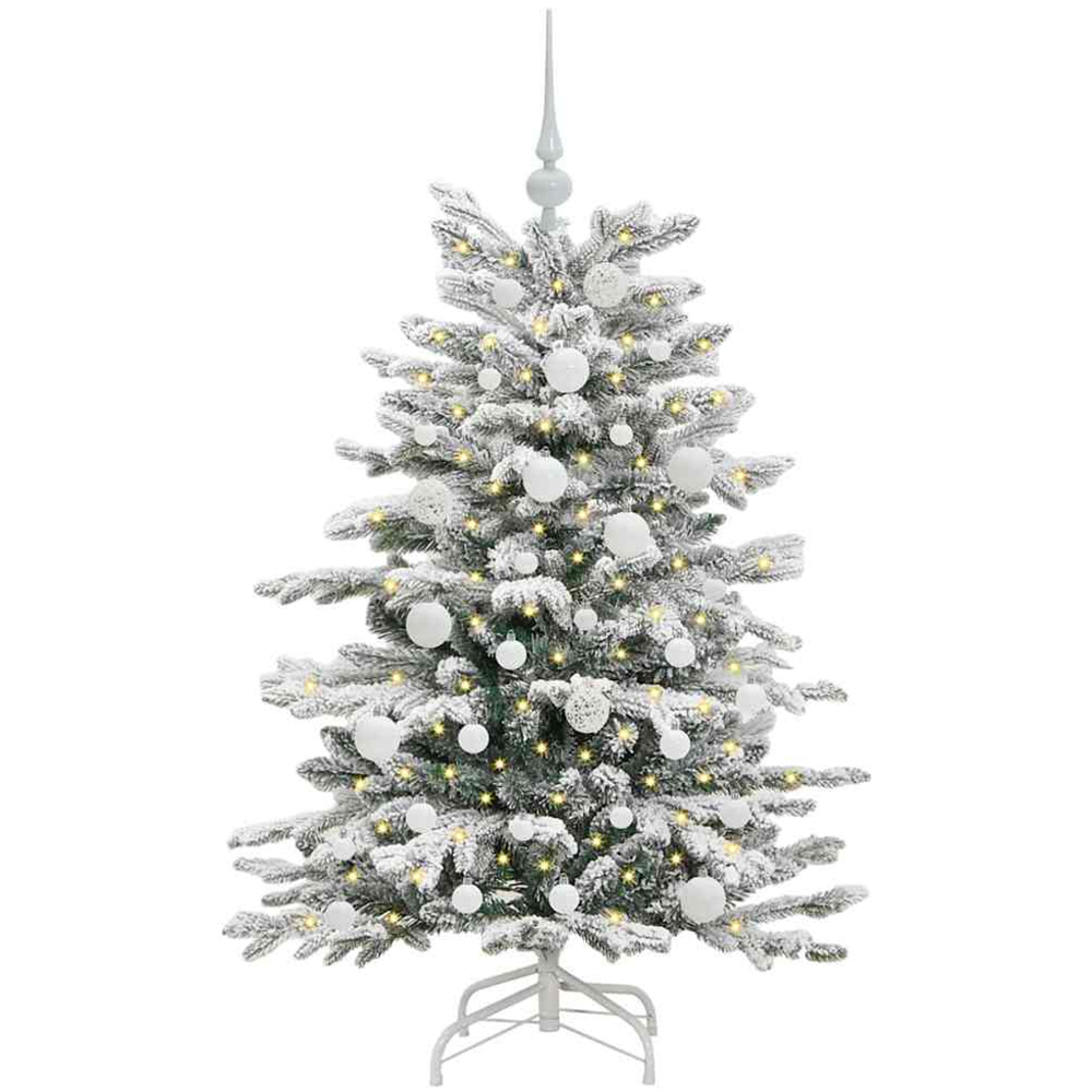 vidaXL Pre-Lit White Baubles White Artificial Snow Flocked Christmas Tree 4ft Image 1