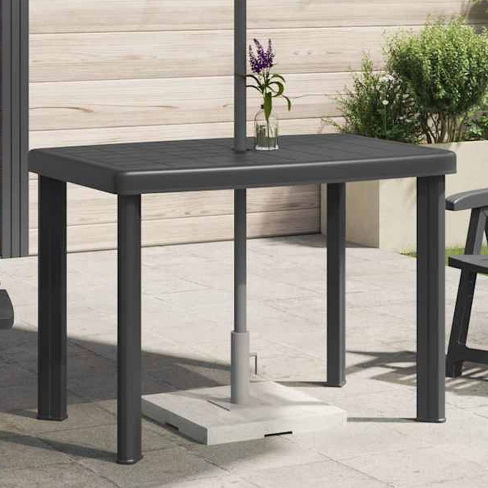 vidaXL 4 Seater Plastic Garden Table with Umbrella Hole Anthracite Image 1