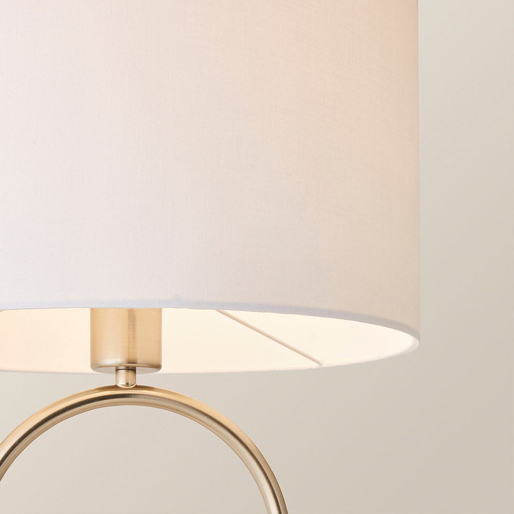 ValueLights Antonia White Fabric Drum Lamp Shade Brushed Chrome Oval LED Table Lamp Image 3