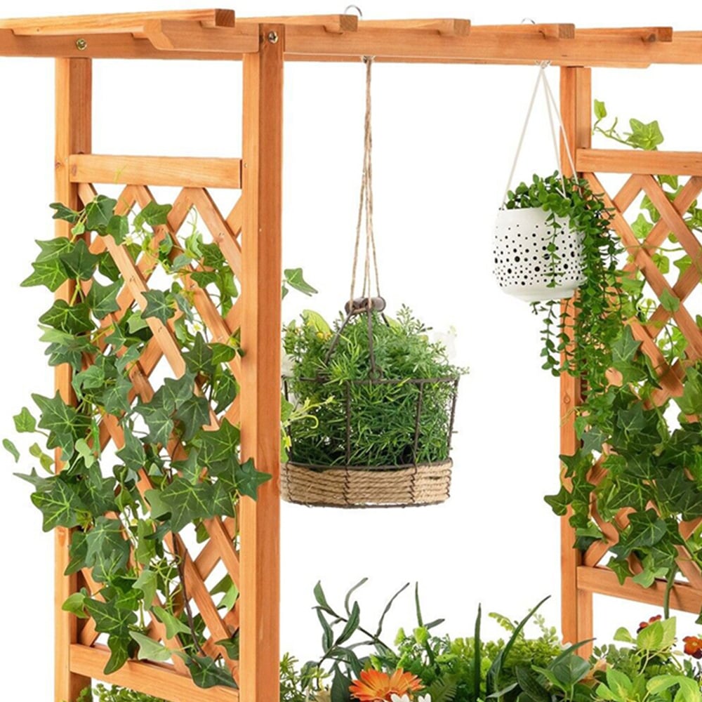 Costway Orange Raised Garden Bed with Arch Trellis Image 2