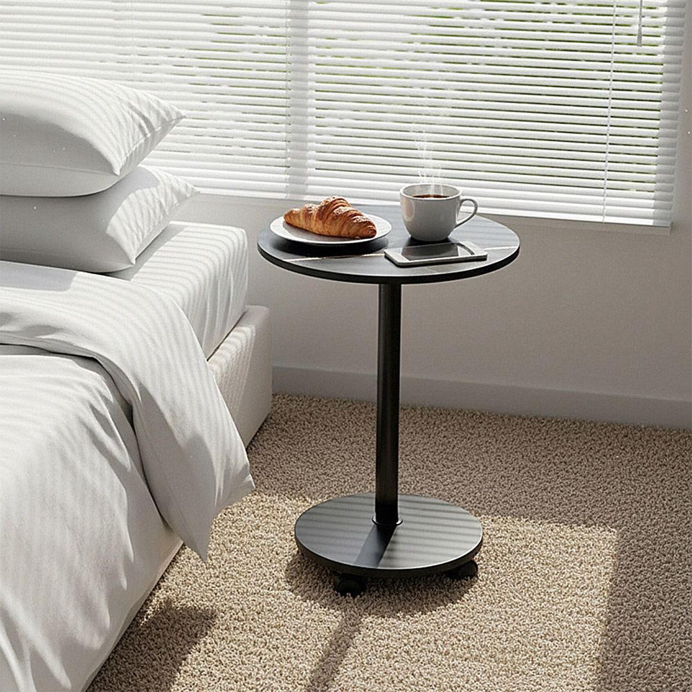 Living and Home Black Marble Look Round Side Table with Lockable Castors Image 8
