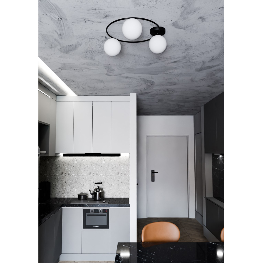 Emibig Sopra 3 Light White Shade Black E14 Ceiling Light Image 5