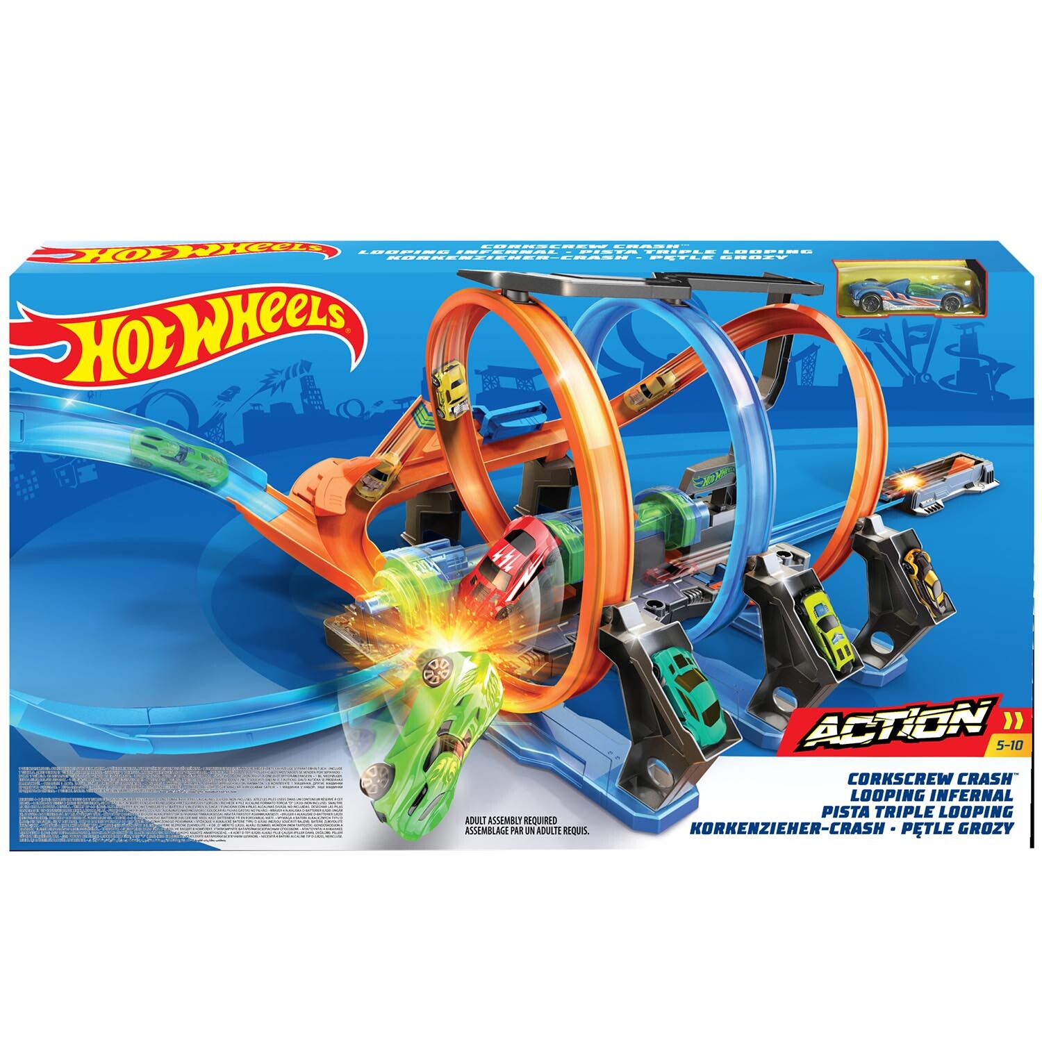 Hot Wheels Corkscrew Crash Track Set Blue Wilko