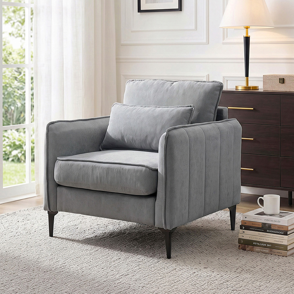 Living and Home Dark Grey Chenille Sofa Chair Image 7