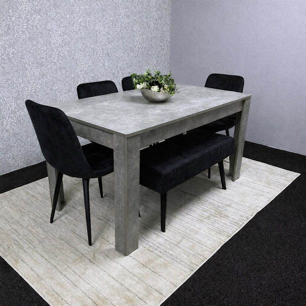 Kosy Koala 6 Seater Velvet Dining Set with Bench Stone Grey and Black Image 4