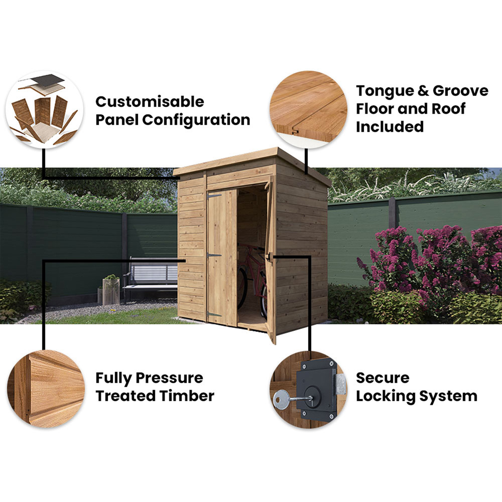 Dunster House Overlord 6 x 4ft Modular Brown Pent Garden Shed Image 3