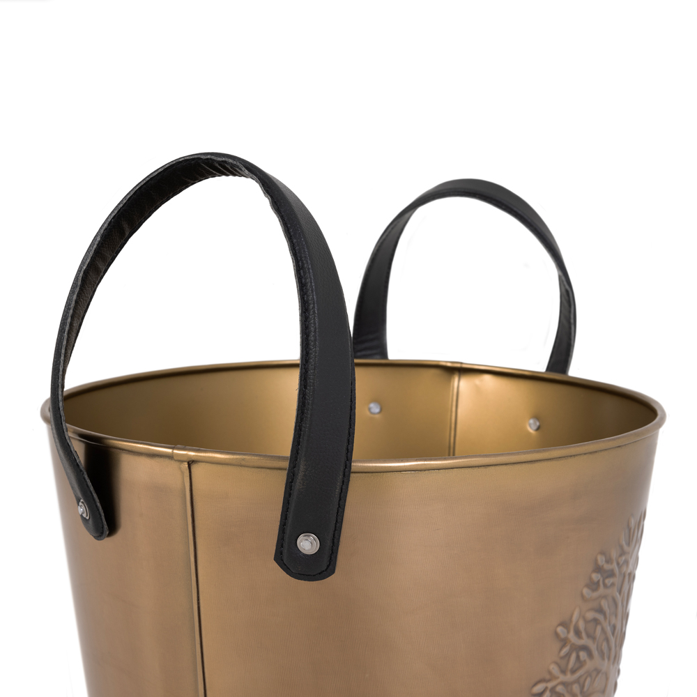 Charles Bentley Snug Mulberry Small Antique Gold Leather Handled Log Bucket Image 4
