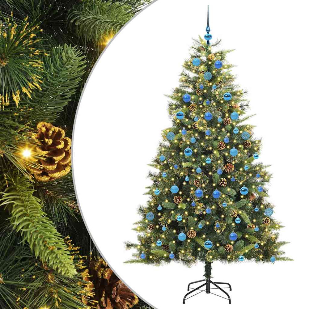 vidaXL Pre-Lit Blue Baubles and Pinecones Green Artificial Christmas Tree 7ft Image 2