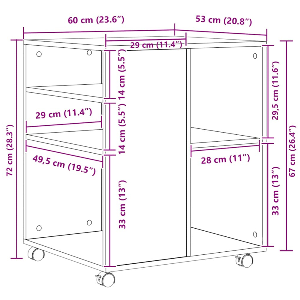 vidaXL Grey Sonoma Rolling Cabinet Image 8