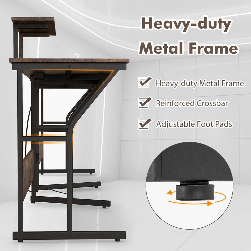 Costway L Shaped Corner Computer Desk Rustic Brown Image 5