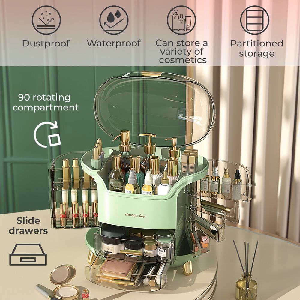 Neo 2 Drawer Green Large Makeup Storage Organiser Image 8