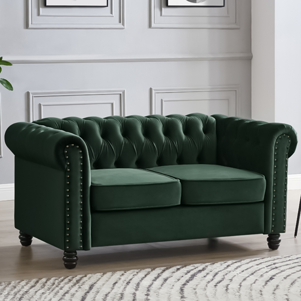 Home Detail Chesterfield 2 Seater Studded Green Velvet Sofa Image 1