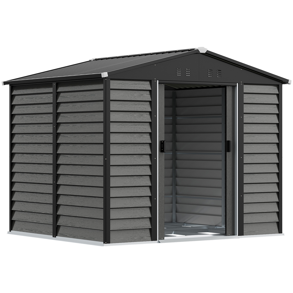 Living and Home 8 x 7ft Grey Wood Grain Apex Garden Storage Shed with Foundation Image 3