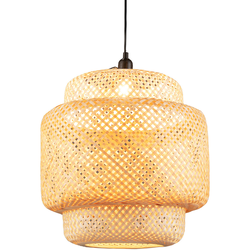 Costway Bamboo Pendant Light with Lampshade Image 1