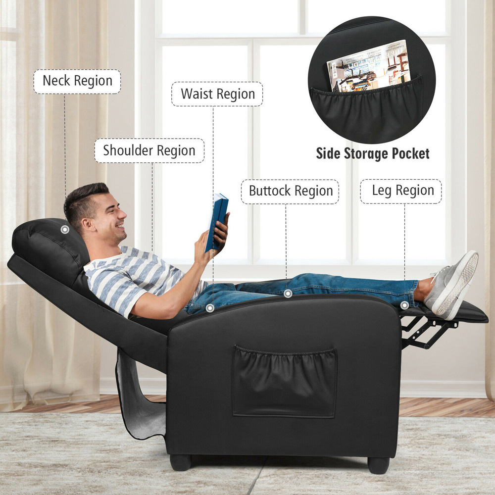 Costway Black Recliner Chair with Adjustable Backrest Image 6