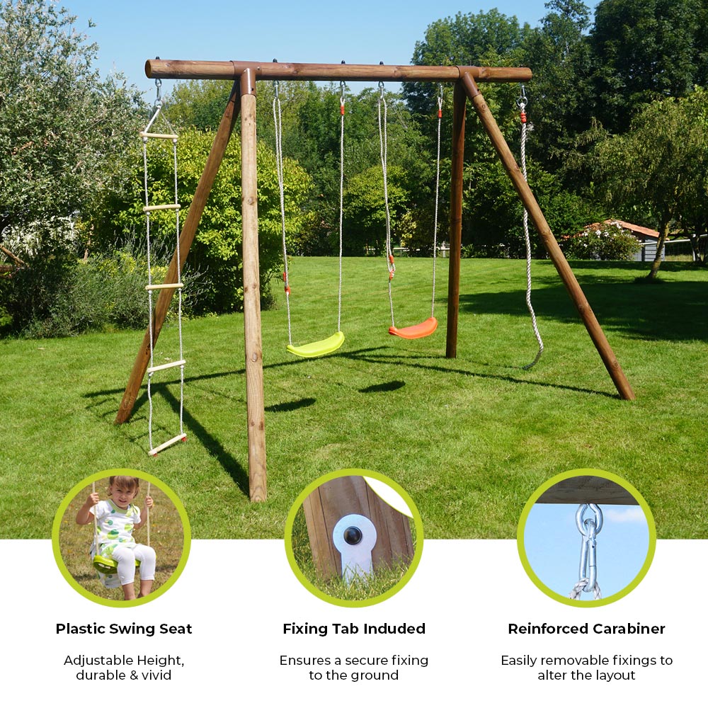 Soulet Ernest Kids Wooden Double Swing Set with Rope and Ladder Image 5