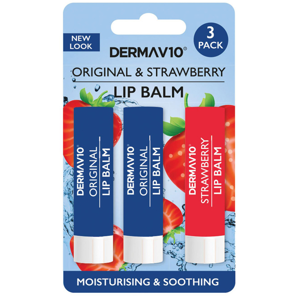 DermaV10 Original and Strawberry Lip Balm 3 Pack Image