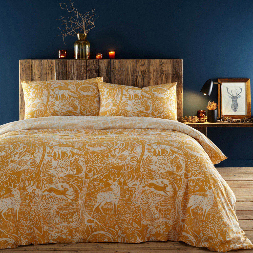 furn. Winter Woods Super King Size Ochre Animal Duvet Cover Set Image 1