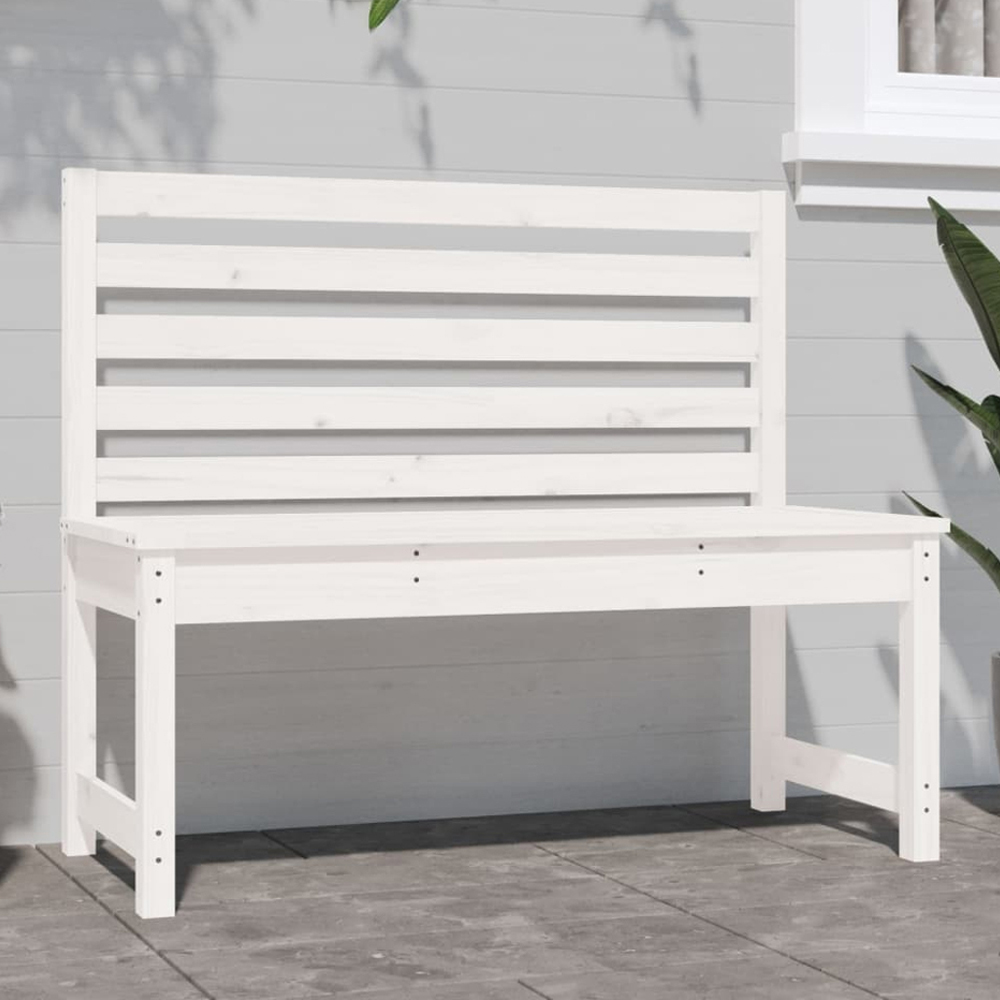 vidaXL White Solid Pine Wood Slatted Garden Bench 109 x 48 x 91.5cm Image 1