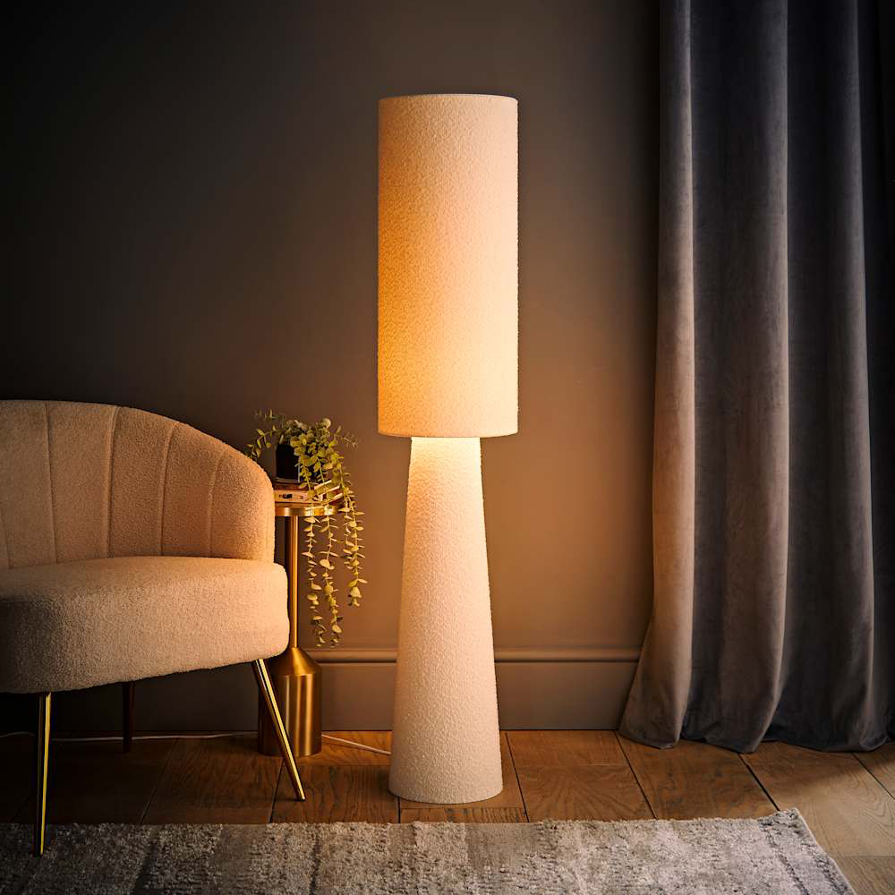 ValueLights Ash Cream Boucle Midi Floor Lamp and Bulb Image 2