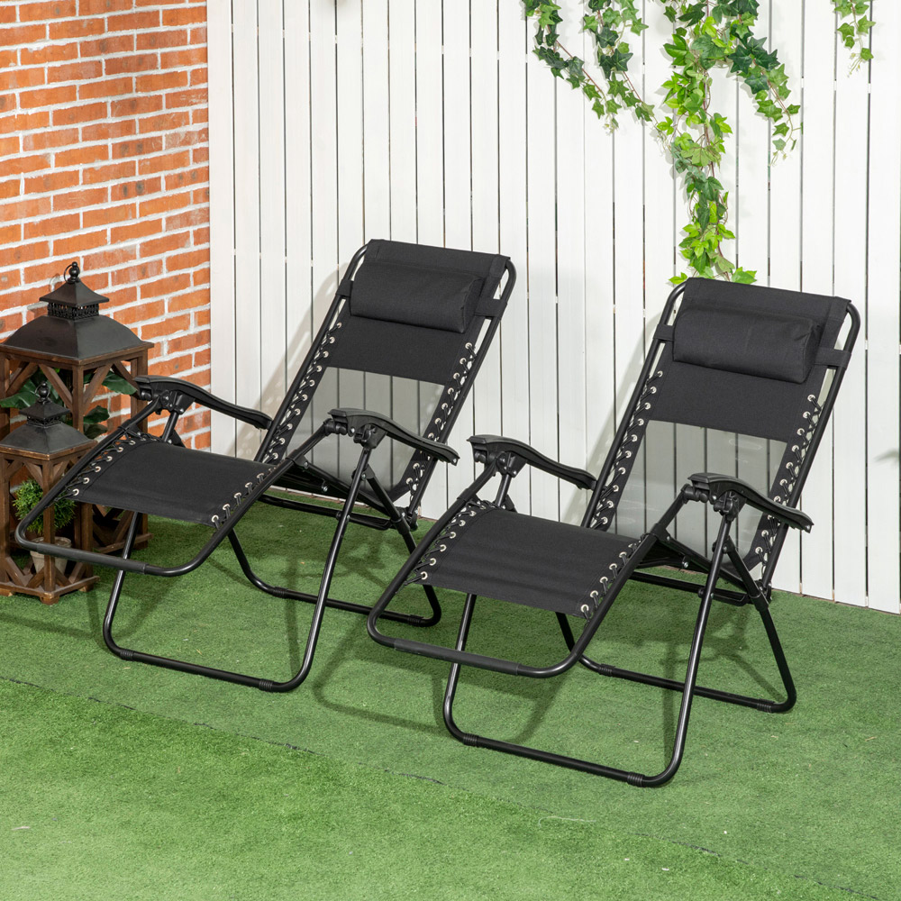 Outsunny Set of 2 Black Zero Gravity Foldable Garden Recliner Chair Image 1