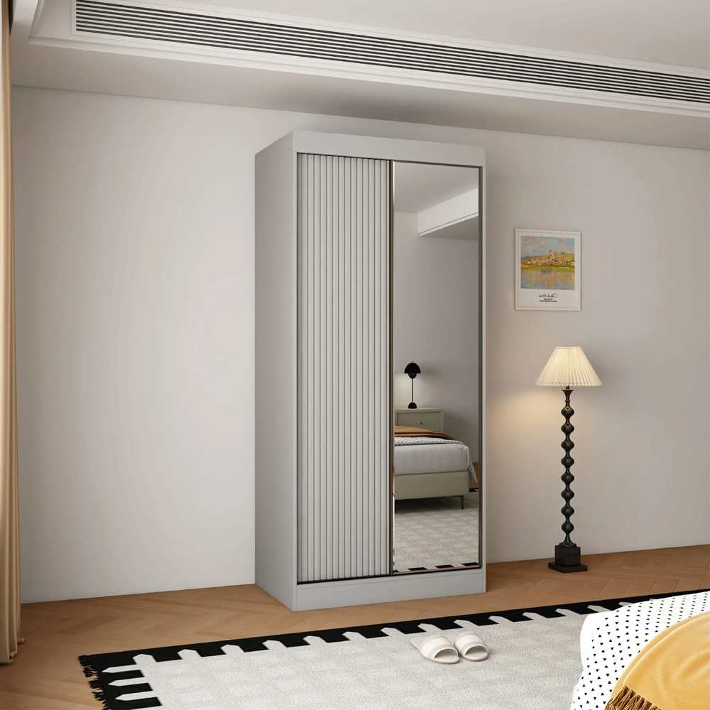 ARTESA Berlin 2 Door Grey Mirrored Sliding Wardrobe 100cm Image 5