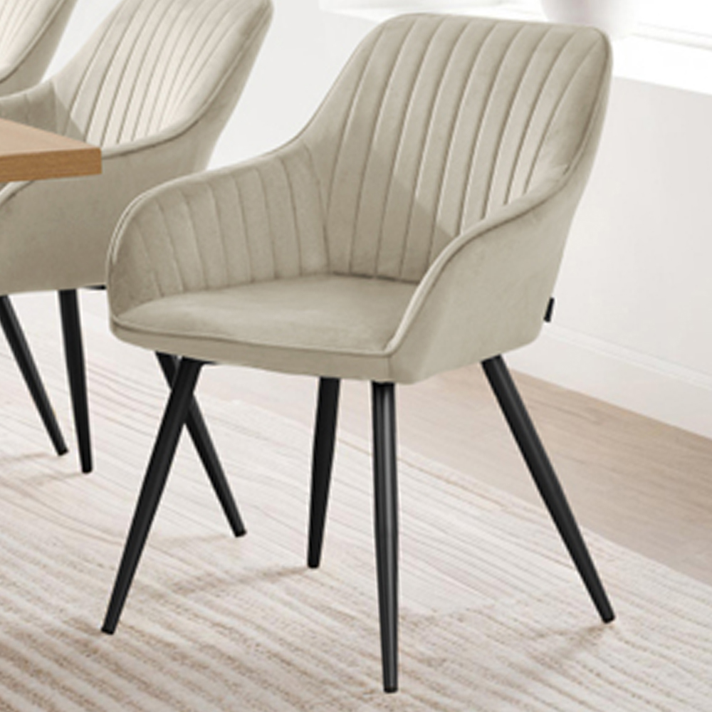 tectake Marilyn Cream and Black Quilted Velvet Continuous Backrest Chair Image 1