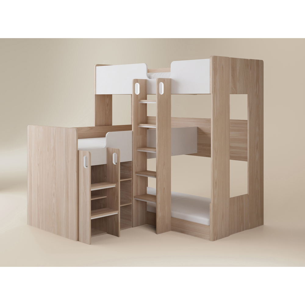Flair Bode Triple Sleeper White and Oak L-Shaped Bunk Bed Image 2