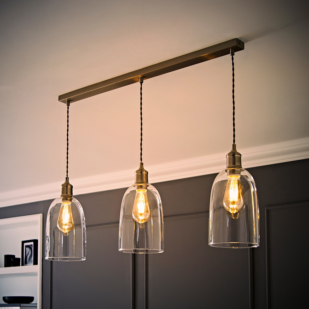 ValueLights Kira Glass Dome 3 Drop Bar Brushed Chrome Diner LED Ceiling Pendant Light Image 6