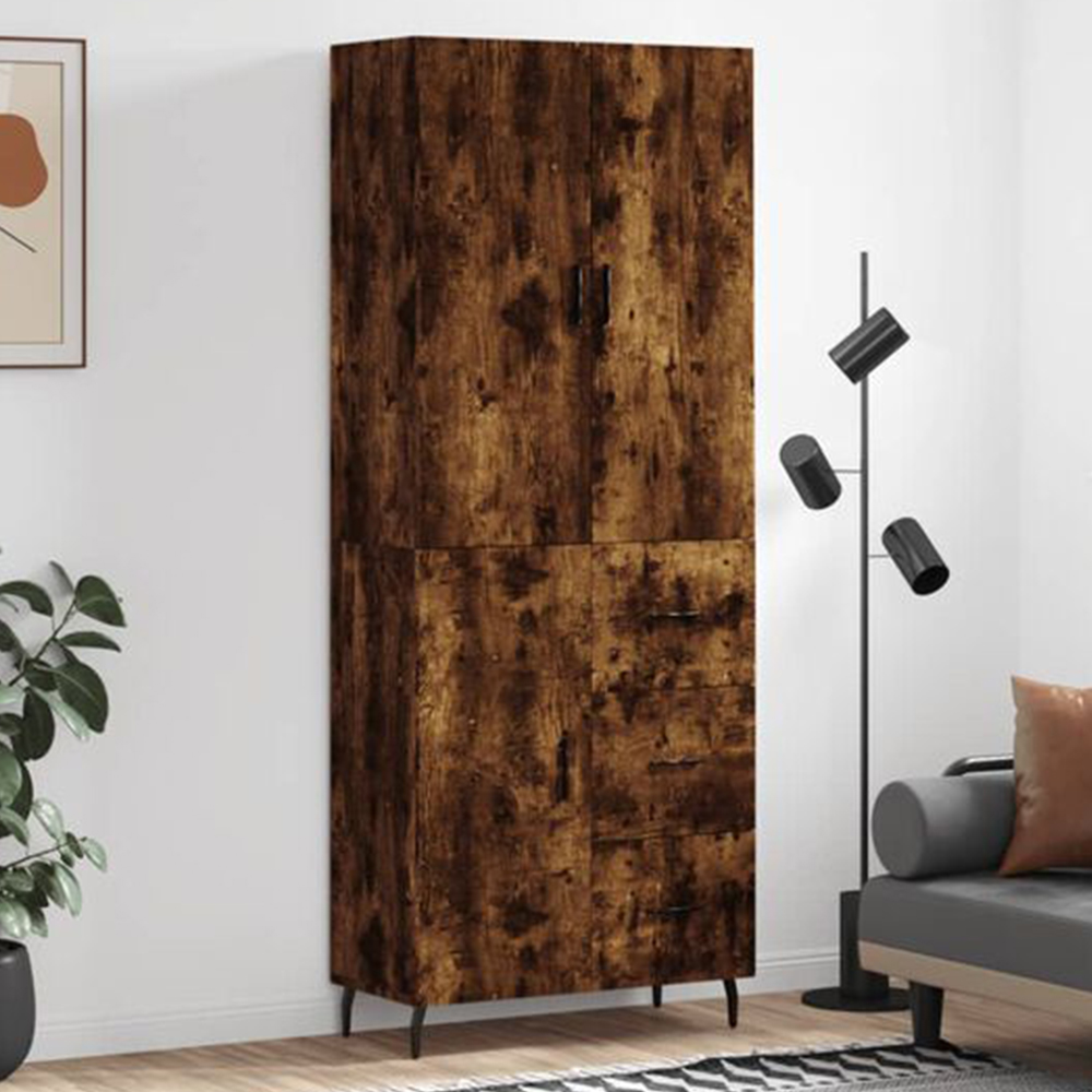 vidaXL 3 Door 3 Shelf Smoked Oak Highboard Image 1
