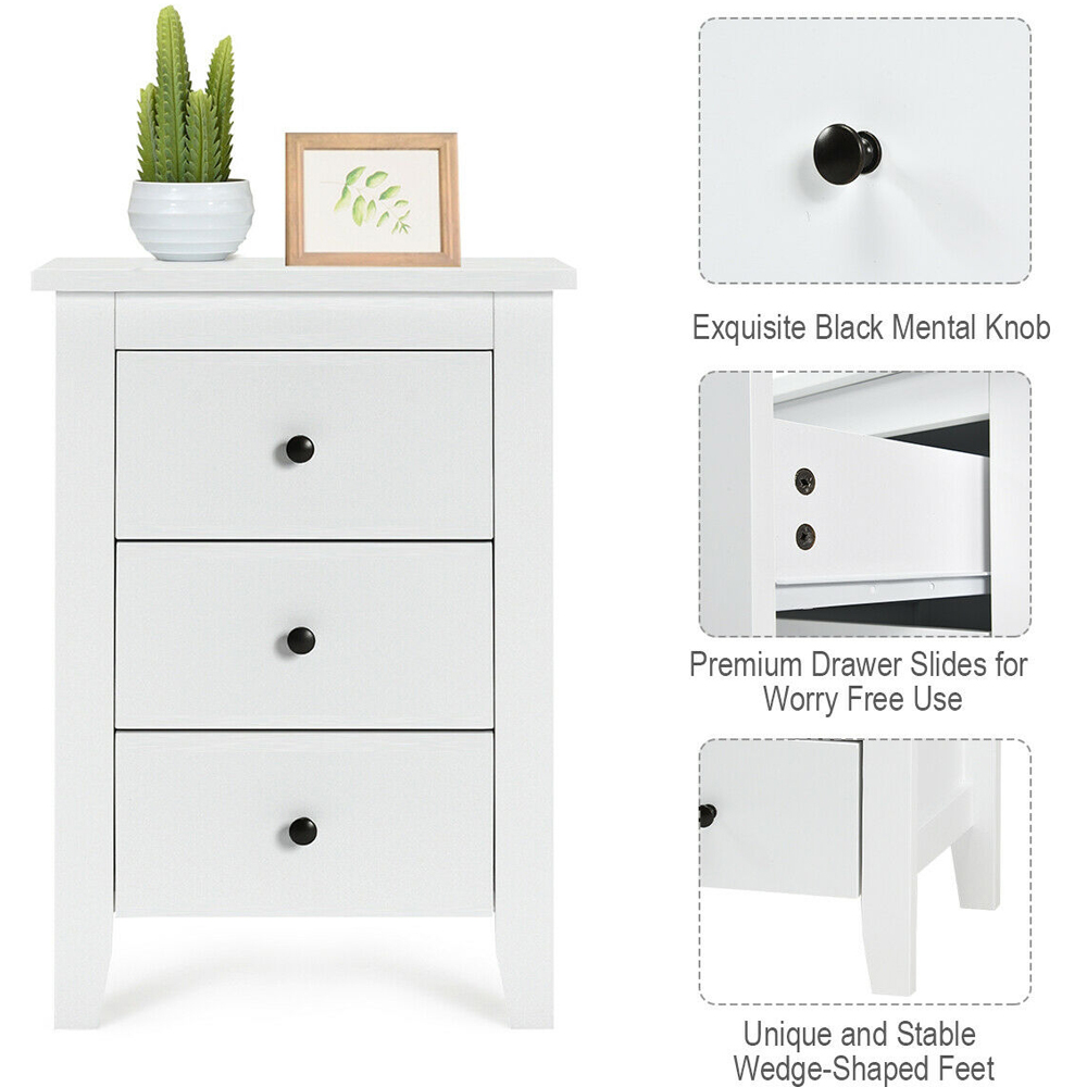 Costway 3 Drawer White Wooden Nightstand Image 6