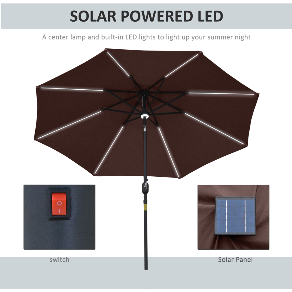 Outsunny Brown Solar LED Crank and Tilt Parasol 2.7m Image 4