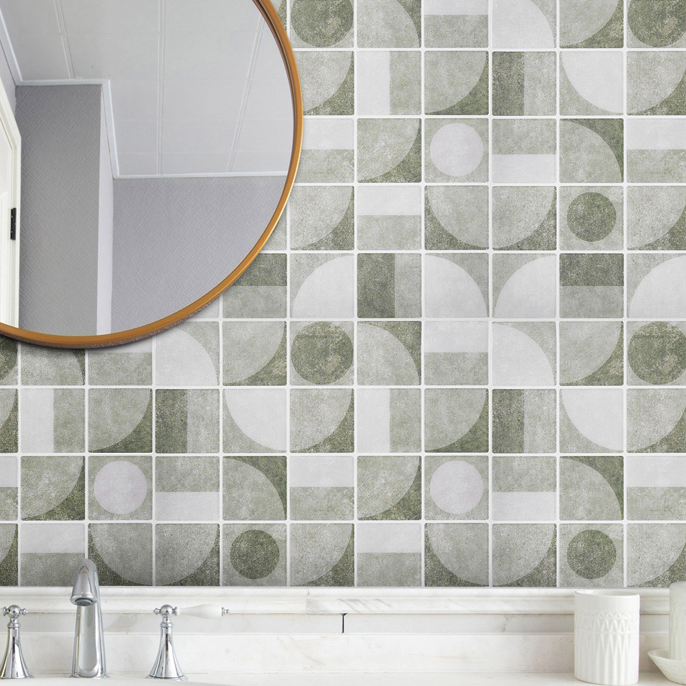 Living and Home Geometric Retro Camel Peel and Stick Wall Tile Sticker 10 Pack Image 1