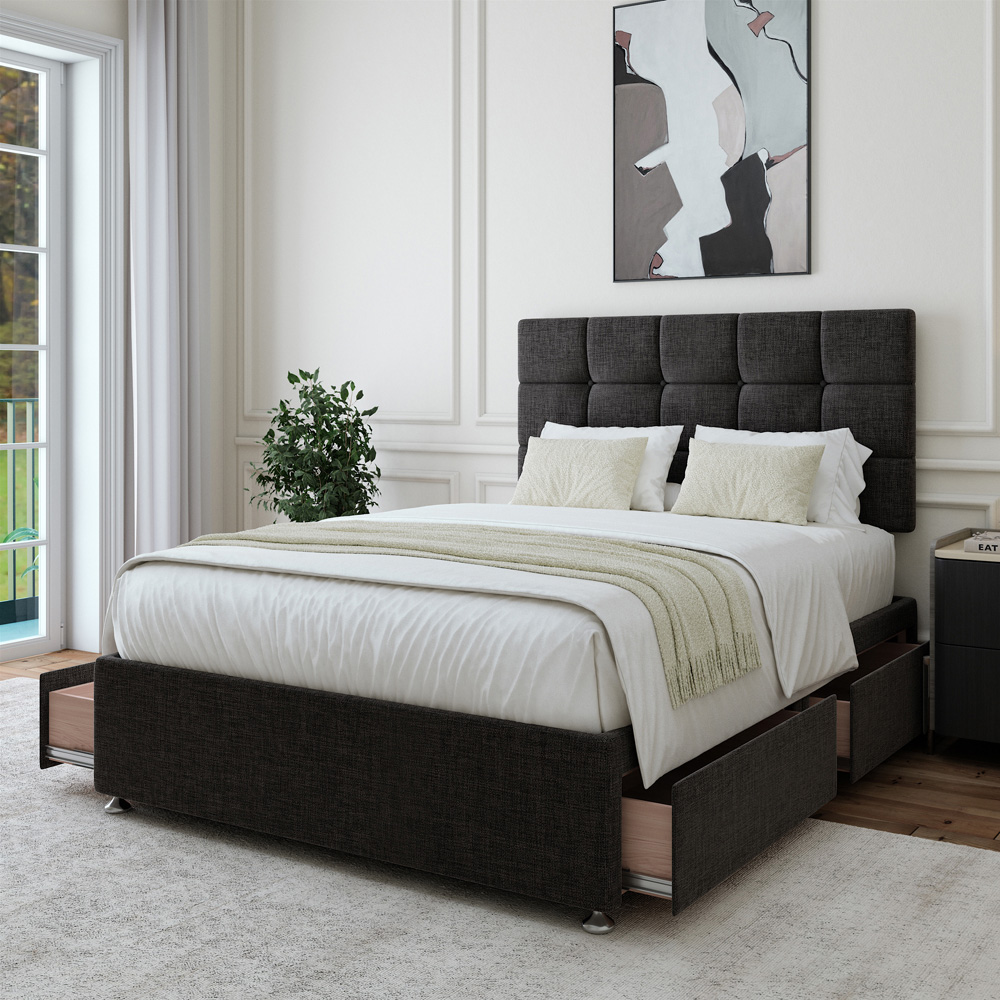 Bedmaster Super King Charcoal Linen 4 Drawer Divan Base with Pearl Headboard Image 2