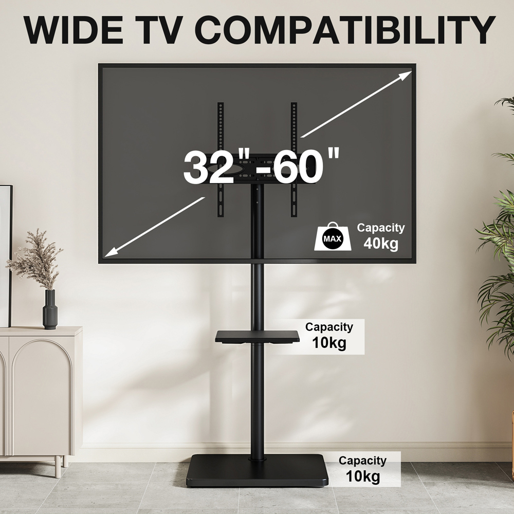 TTAP Black and Rectangular Black Base Single Shelf Floor Pedestal TV Stand Image 4