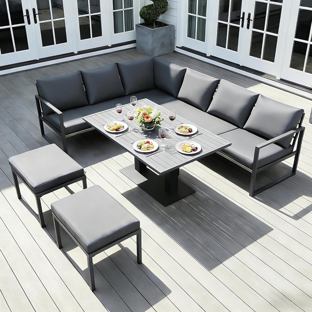 Alivio 8 Seater Grey L-Shaped Garden Sofa Set with Adjustable Table and Ottomans Image 1