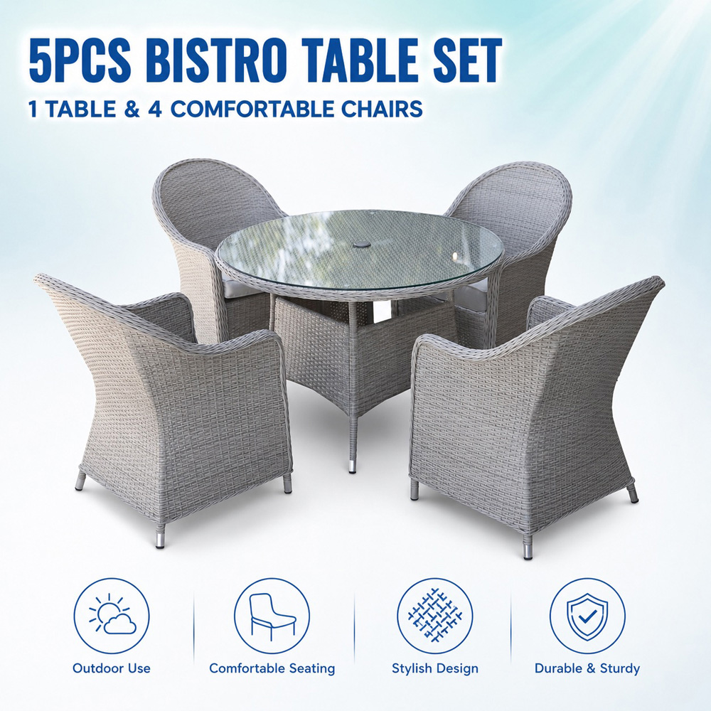 Shatchi Sorrento 4 Seater Rattan Aluminium Round Garden Dining Set Light Grey Image 6