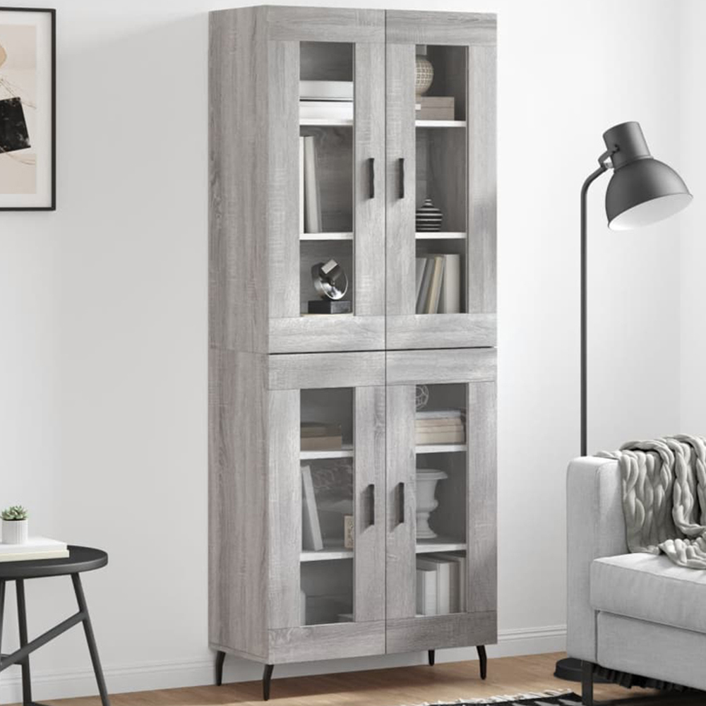 vidaXL 4 Glass Door Grey Sonoma Highboard Image