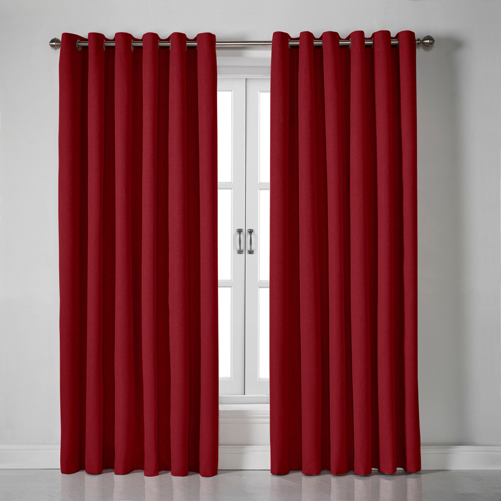 Alan Symonds Red Linen Look Blackout Ring Top Eyelet Curtains 229 x 183cm Image 1