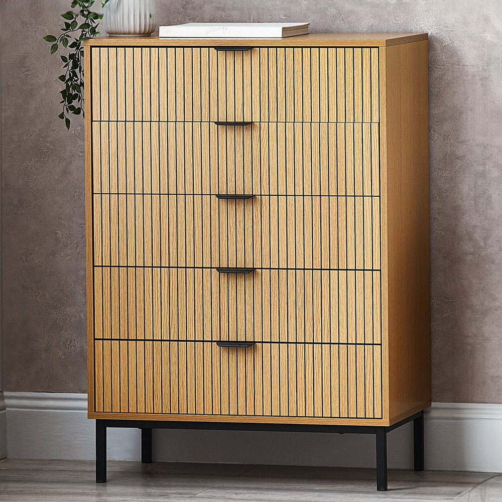 Julian Bowen Sia 5 Drawer Warm Wood Storage Chest Image 1