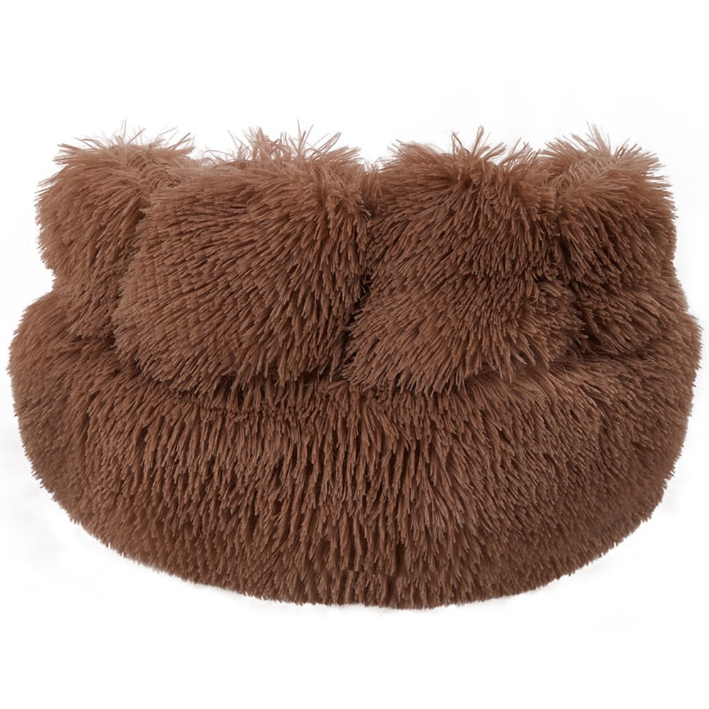 H&O Direct 60cm Brown Cute Paw Plush Snuggle Pet Bed Image 2