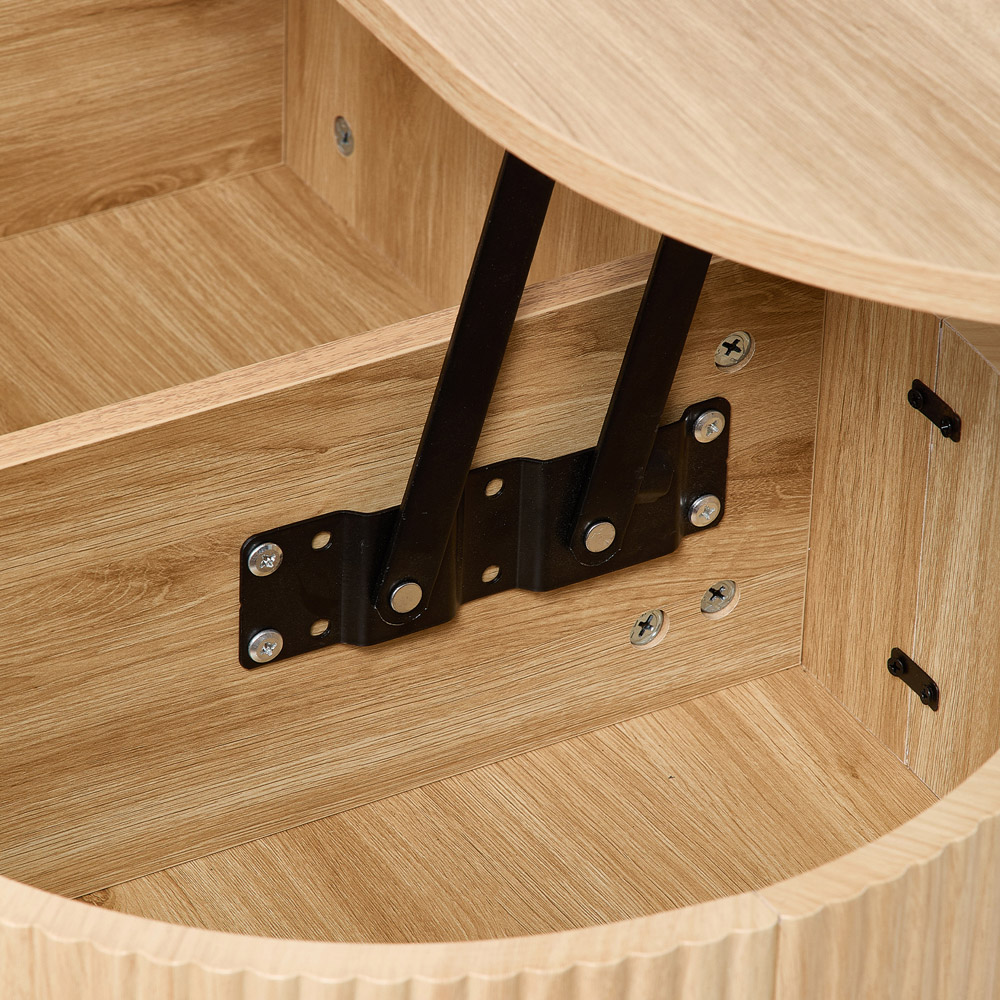 Living and Home Natural Oval Lift-Top Coffee Table with Hidden Storage Image 3