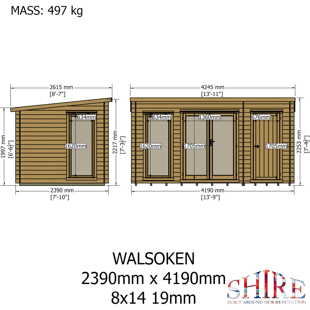Shire Walsoken 8 x 14ft Dual-Purpose Pent Garden Log Cabin with Integral Storage Image 9