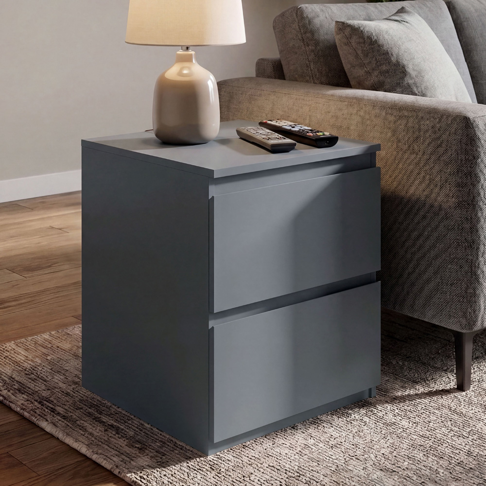 VIDA DESIGNS Denver 2 Drawer Grey Large Bedside Cabinet Set of 2 Image 3