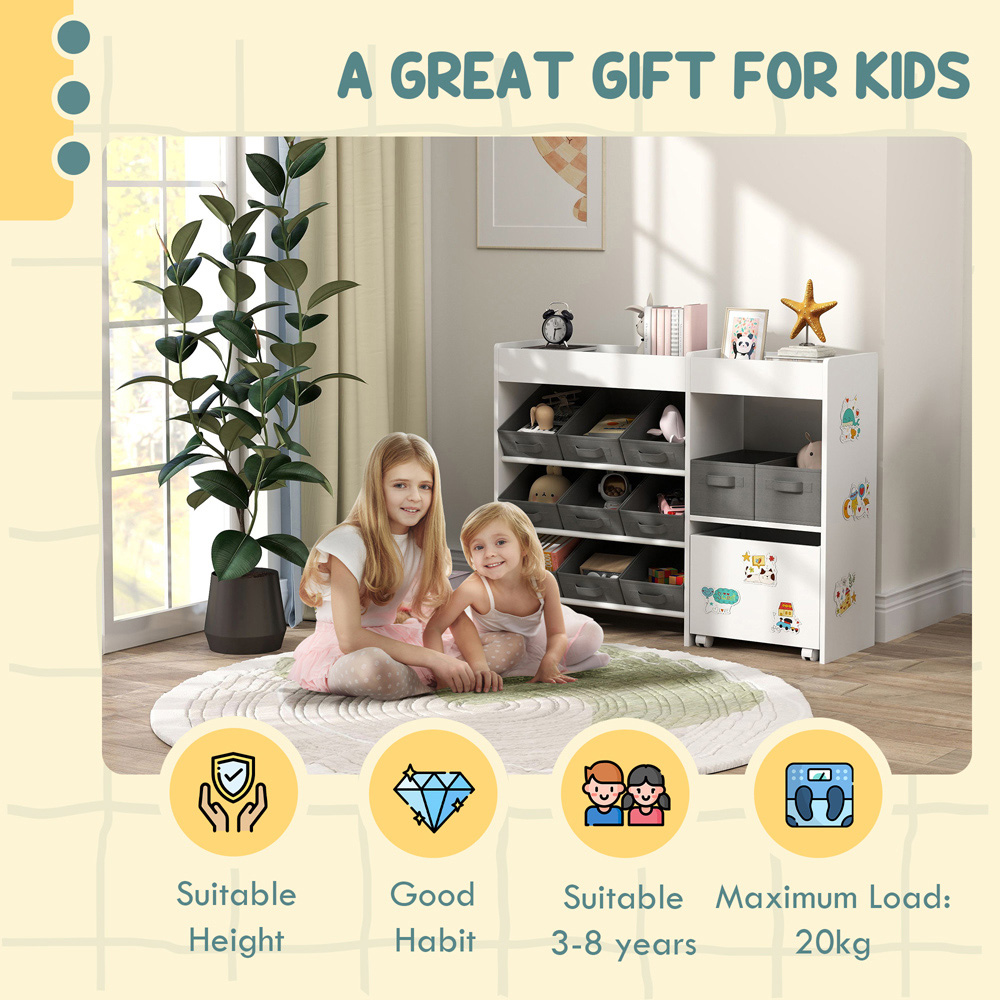 AIYAPLAY 11 Bin White Kids Toy Storage Unit with 3 Stickers Image 7