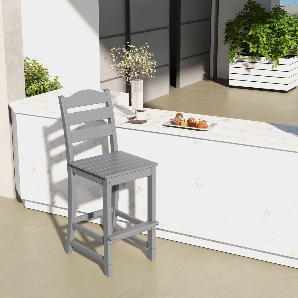 Costway Grey Bar Stool with Backrest and Footrest Image 3