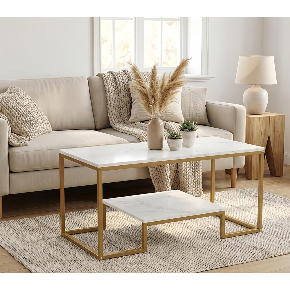 Alivio Single Shelf White Modern Industrial Coffee Table Image 6