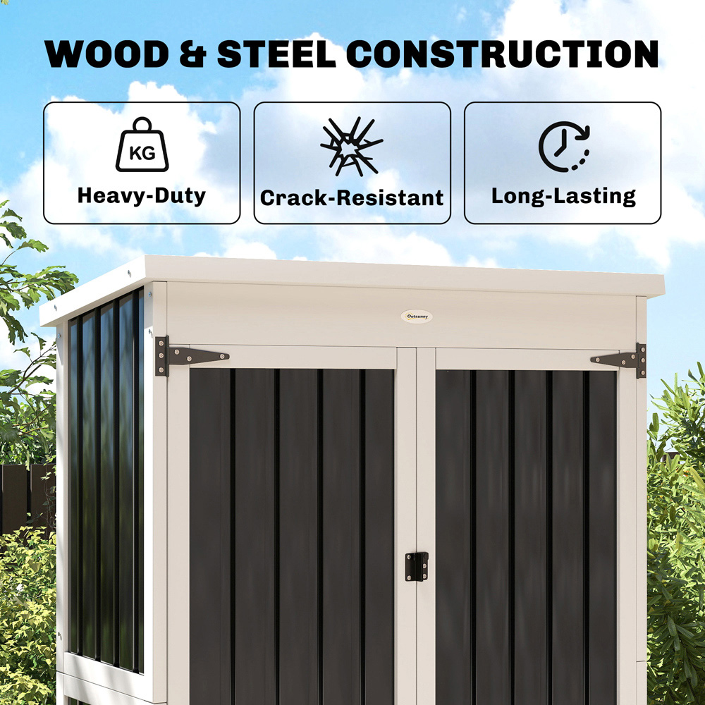 Outsunny 3 x 1.4ft 2 Door White and Black Outdoor Storage Cabinet Image 3